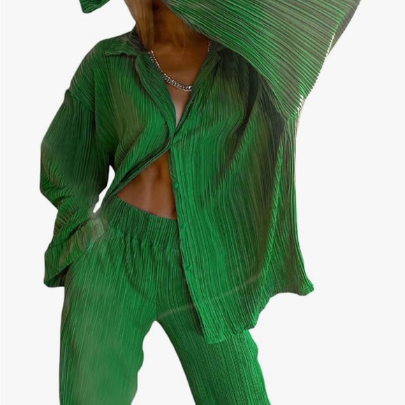 Green pleated pant set - Picture 2 of 4